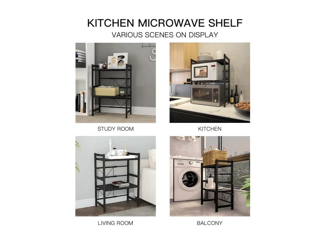 Vente Unique Cuisine étagère De Rangement Avec Support Four Micro-ondes Et 6 Crochets 40/64x36x79cm