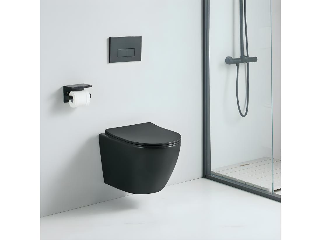 Vente Unique Cuvette WC Suspendu CARCEO Noir Mat - Sans Bride Et Avec Frein De Chute