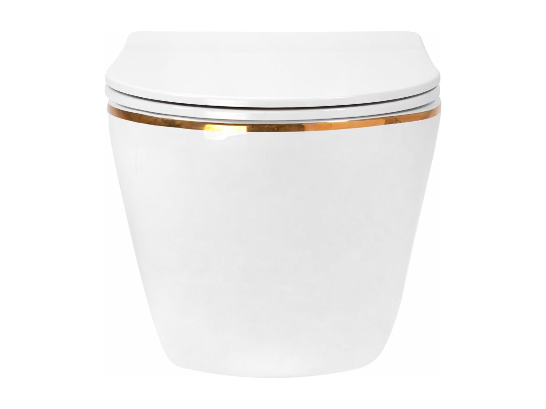 Vente Unique Cuvette WC Suspendue Rea Carlo Mini Rimless Dur/Flat/ZM Blanc/Or