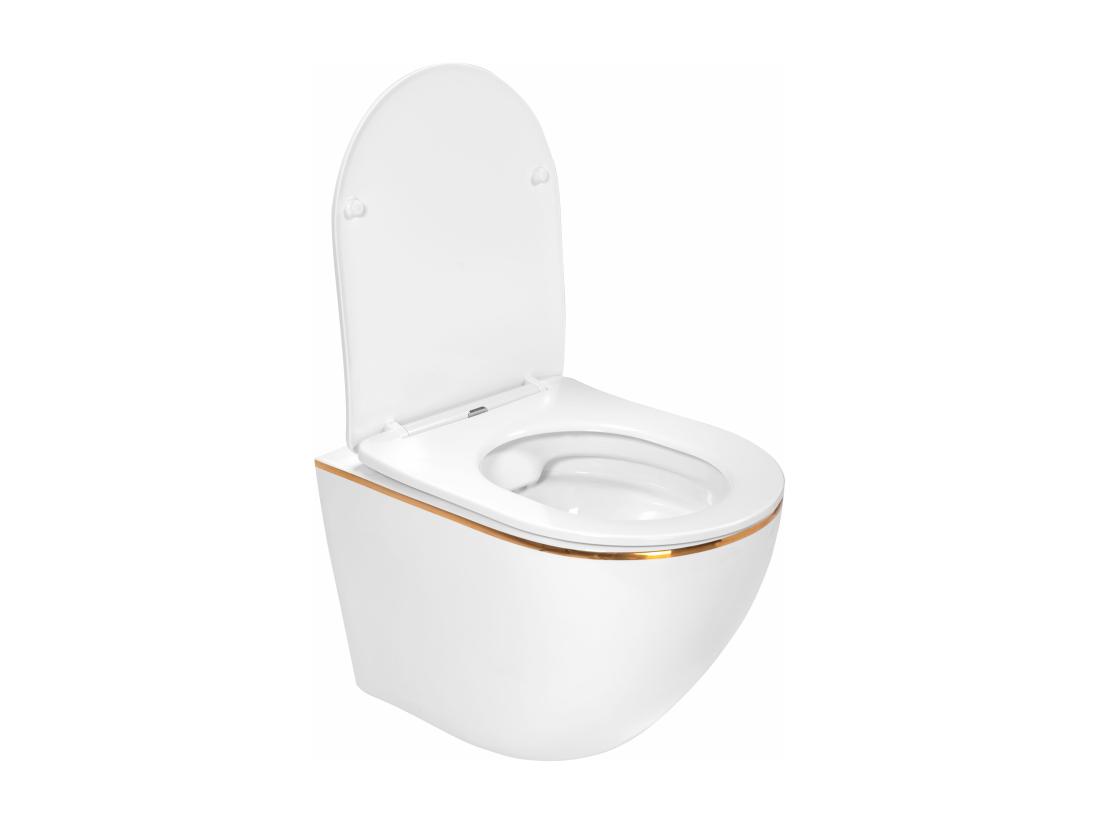 Vente Unique Cuvette WC Suspendue Rea Carlo Mini Rimless Dur/Flat/ZM Blanc/Or