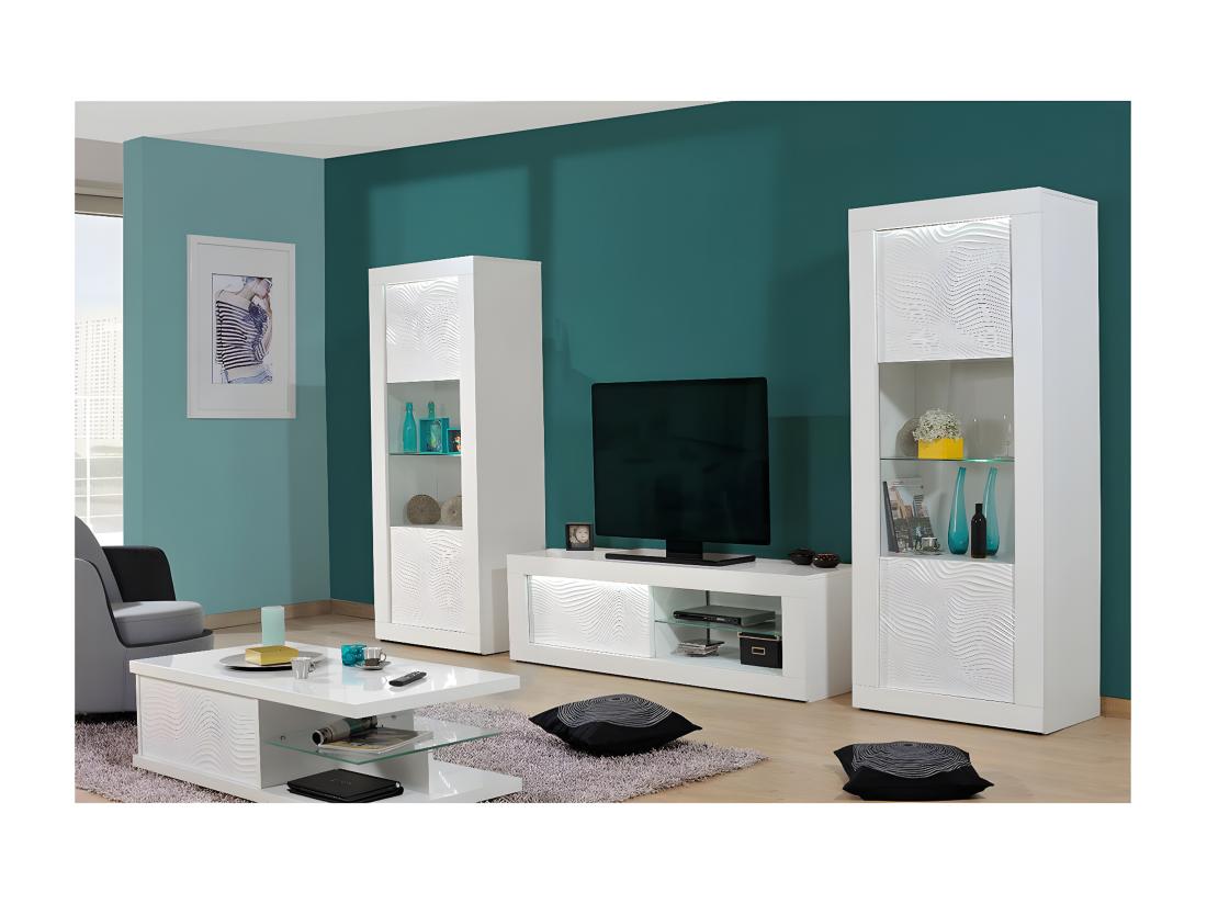 Vente Unique DAYTON WHITE - Vitrine 1 Porte Réversible Laquée Blanche Et Leds