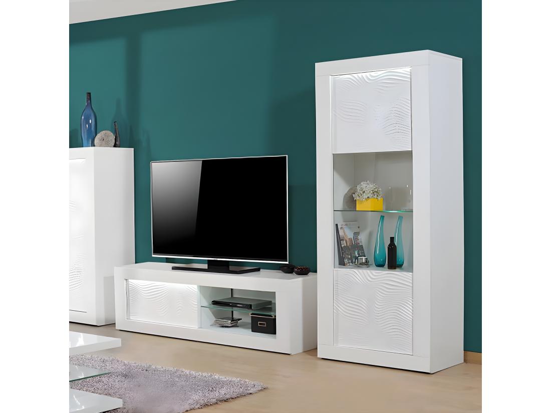 Vente Unique DAYTON WHITE - Vitrine 1 Porte Réversible Laquée Blanche Et Leds