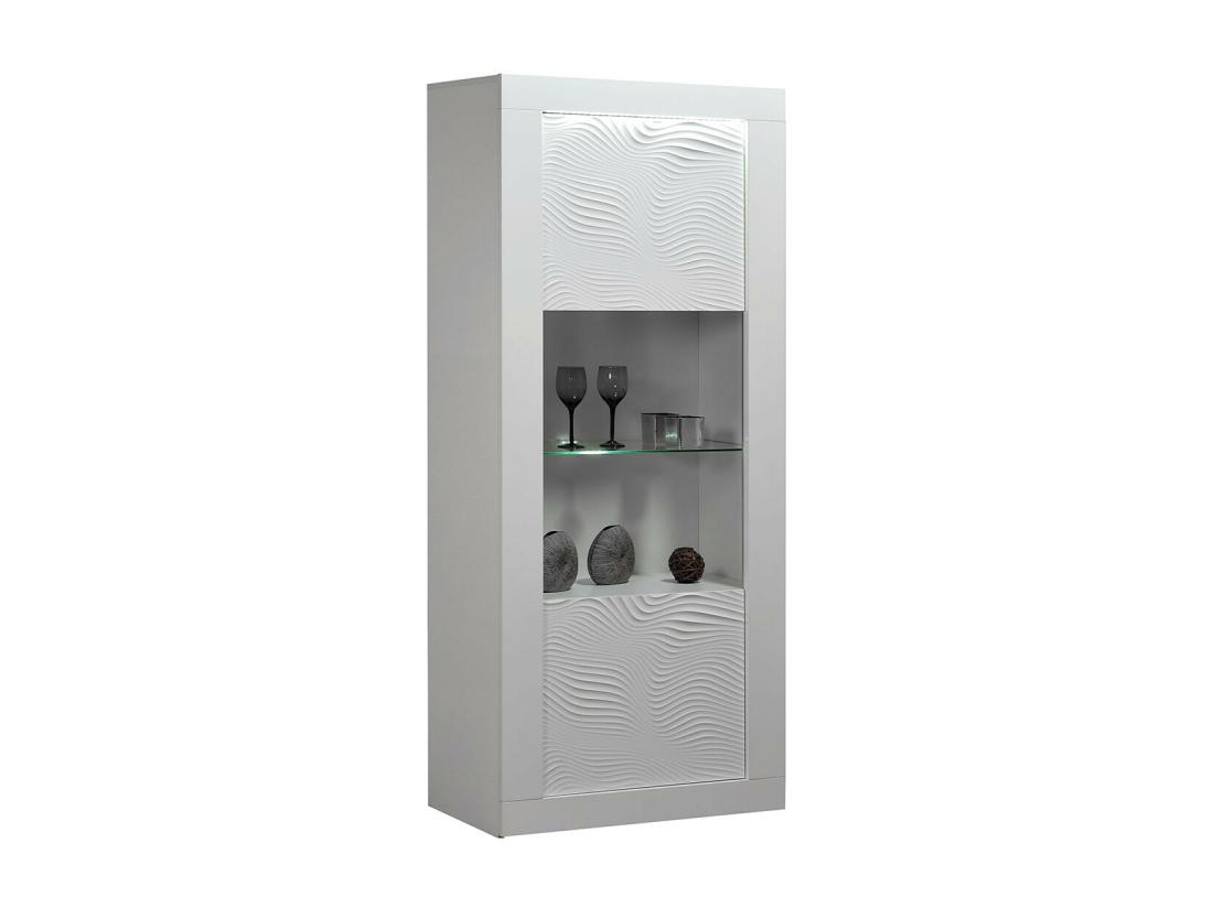 vente unique DAYTON WHITE - Vitrine 1 Porte Réversible Laquée Blanche et Leds