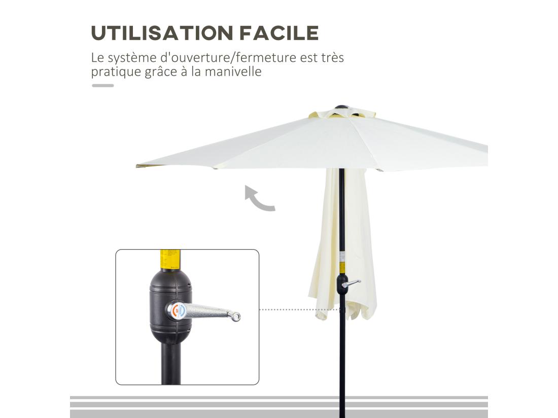Vente Unique Demi Parasol - Parasol De Balcon - Ouverture Fermeture Manivelle - Acier Polyester Haute Densité Crème