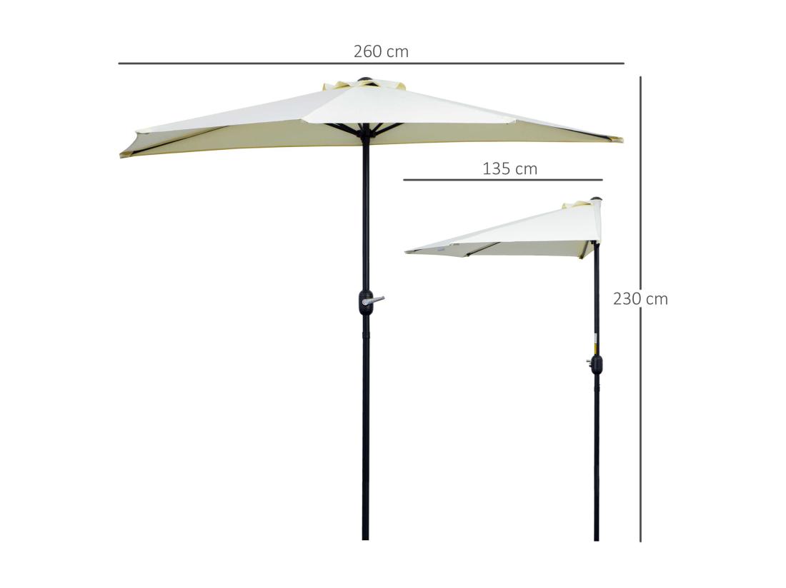 Vente Unique Demi Parasol - Parasol De Balcon - Ouverture Fermeture Manivelle - Acier Polyester Haute Densité Crème