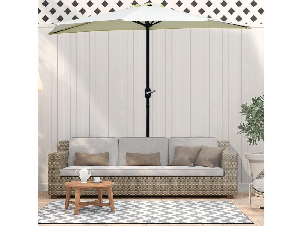 vente unique Demi parasol - parasol de balcon - ouverture fermeture manivelle - acier polyester haute densité crème