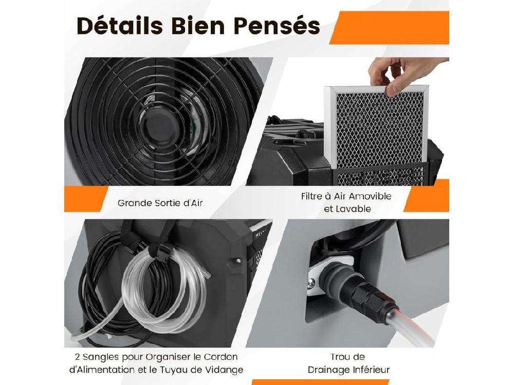 Vente Unique Déshumidificateur Commercial 85L/Jour Déshumidificateur Avec Pompe Et Tuyau De Vidange Dégivrage Automatique 2 Roues Et Poignée Rétractable (Noir)