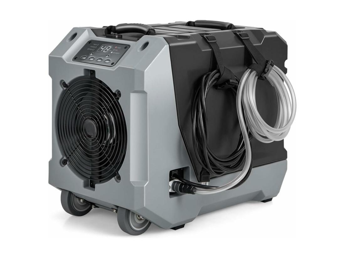 vente unique Déshumidificateur Commercial 85L/Jour Déshumidificateur avec Pompe et Tuyau de Vidange Dégivrage Automatique 2 Roues et Poignée Rétractable (Noir)