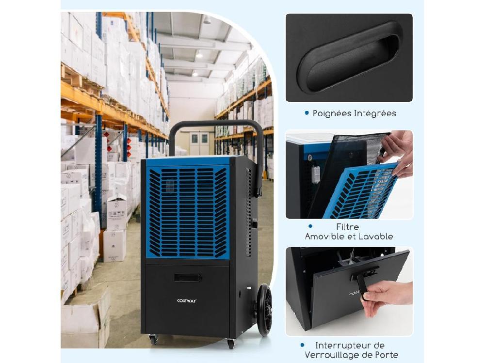 Vente Unique Déshumidificateur Professionnel 66L/Jour Déshumidificateur Industriel Avec Pompe Et Tuyau De Vidange Jusqu'à 418 M² Minuterie 24 H (Bleu)