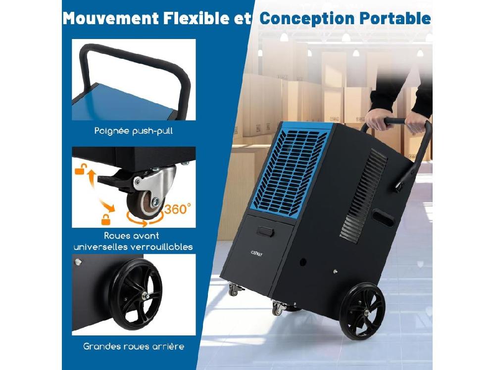 Vente Unique Déshumidificateur Professionnel 66L/Jour Déshumidificateur Industriel Avec Pompe Et Tuyau De Vidange Jusqu'à 418 M² Minuterie 24 H (Bleu)