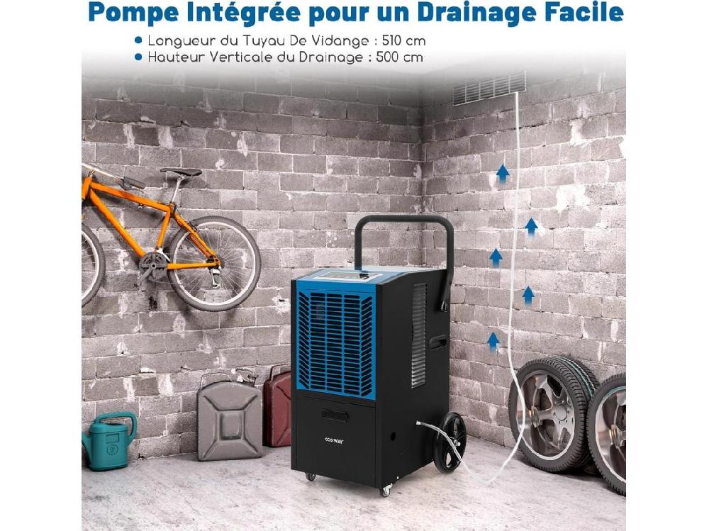 Vente Unique Déshumidificateur Professionnel 66L/Jour Déshumidificateur Industriel Avec Pompe Et Tuyau De Vidange Jusqu'à 418 M² Minuterie 24 H (Bleu)