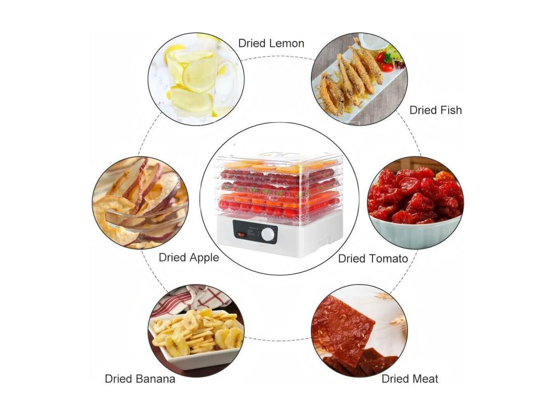 Vente Unique Déshydrateur à Aliments 5 Plateaux 30-70°C Séchoir Alimentaire 350 W Pour Sécher Toutes Sortes De Légumes Fruits - 32x32x26.5 Cm