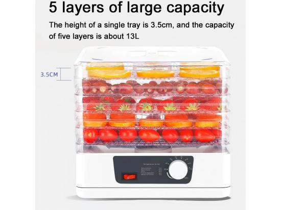Vente Unique Déshydrateur à Aliments 5 Plateaux 30-70°C Séchoir Alimentaire 350 W Pour Sécher Toutes Sortes De Légumes Fruits - 32x32x26.5 Cm