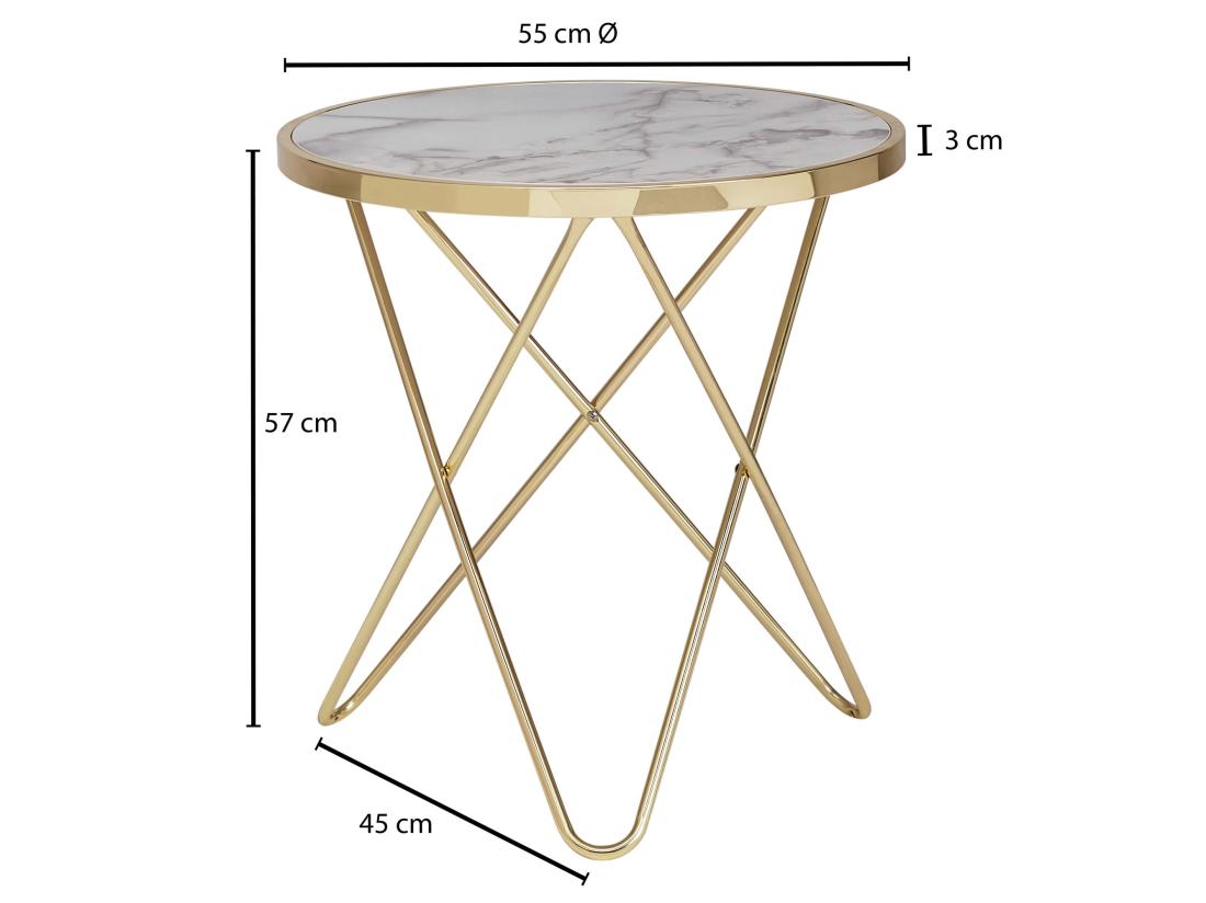 vente unique Design table basse optique marbre blanc table de salon or Ø55cm ronde