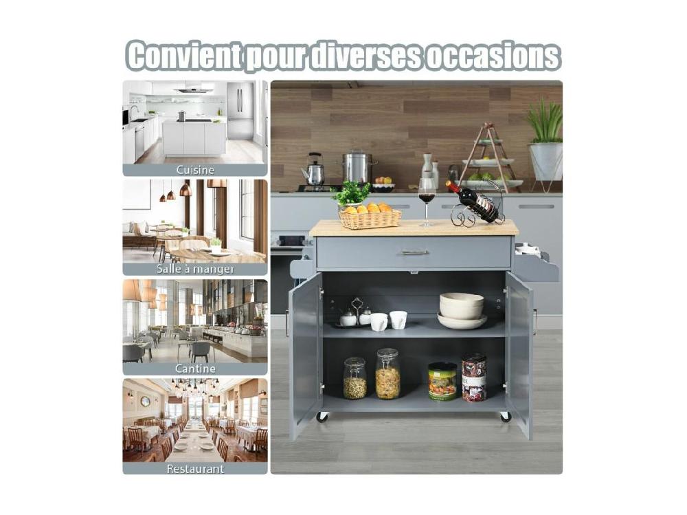 Vente Unique Dessert De Cuisine à Roulettes Verrouillables Ilot Central Cuisine Étagère Réglable Sur 3 Niveaux Grand Placard Tiroir Porte-épices Et Porte-Serviettes 40 X 116 X 85 Cm (Gris)
