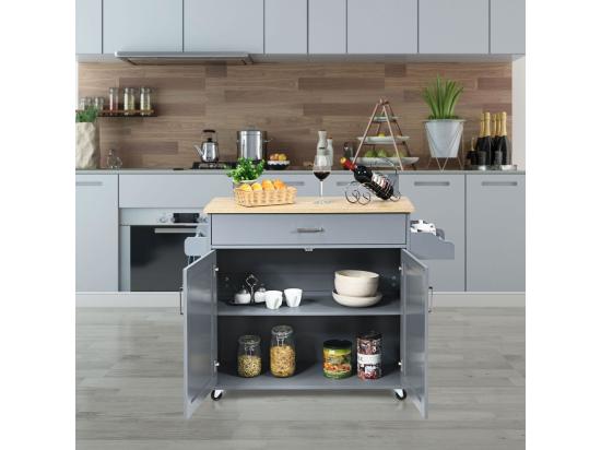 Vente Unique Dessert De Cuisine à Roulettes Verrouillables Ilot Central Cuisine Étagère Réglable Sur 3 Niveaux Grand Placard Tiroir Porte-épices Et Porte-Serviettes 40 X 116 X 85 Cm (Gris)