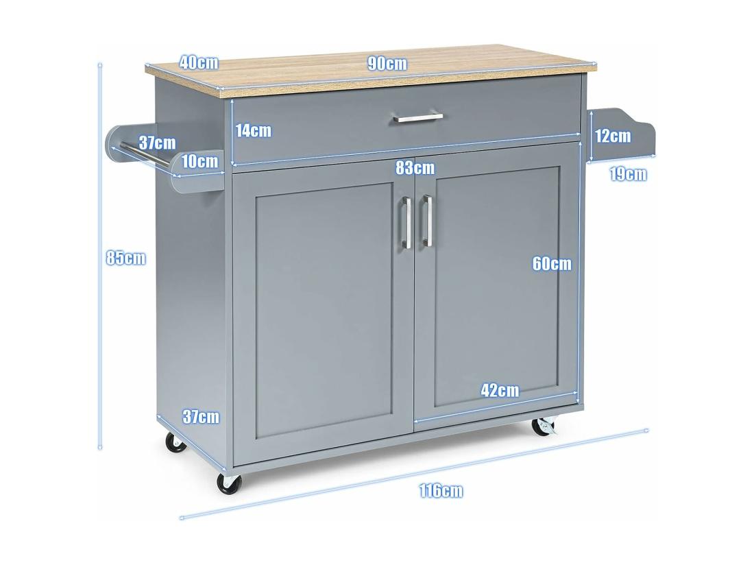 Vente Unique Dessert De Cuisine à Roulettes Verrouillables Ilot Central Cuisine Étagère Réglable Sur 3 Niveaux Grand Placard Tiroir Porte-épices Et Porte-Serviettes 40 X 116 X 85 Cm (Gris)