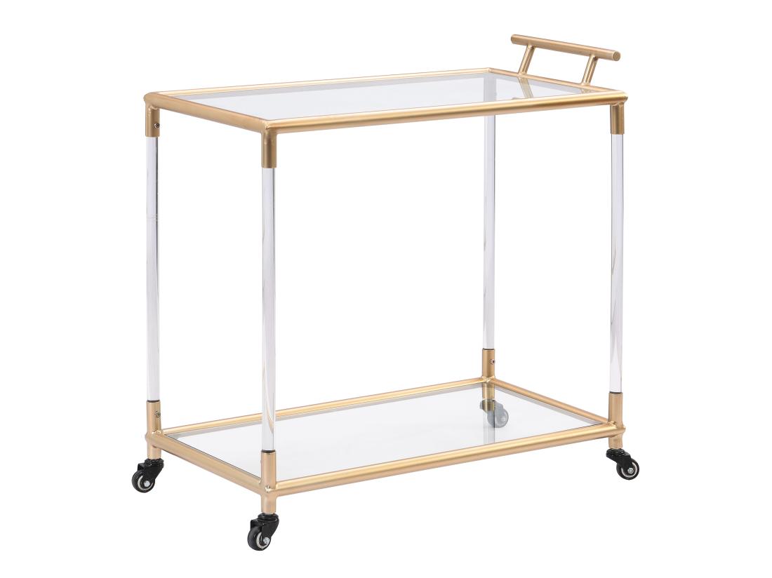 Vente Unique Desserte De Cuisine à Roulettes Double Plateau En Verre Trempé Et Métal - Transparent Et Doré - ORULA