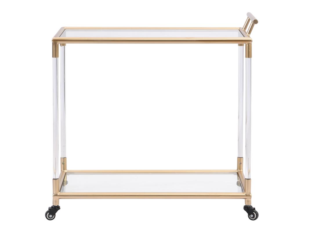 Vente Unique Desserte De Cuisine à Roulettes Double Plateau En Verre Trempé Et Métal - Transparent Et Doré - ORULA