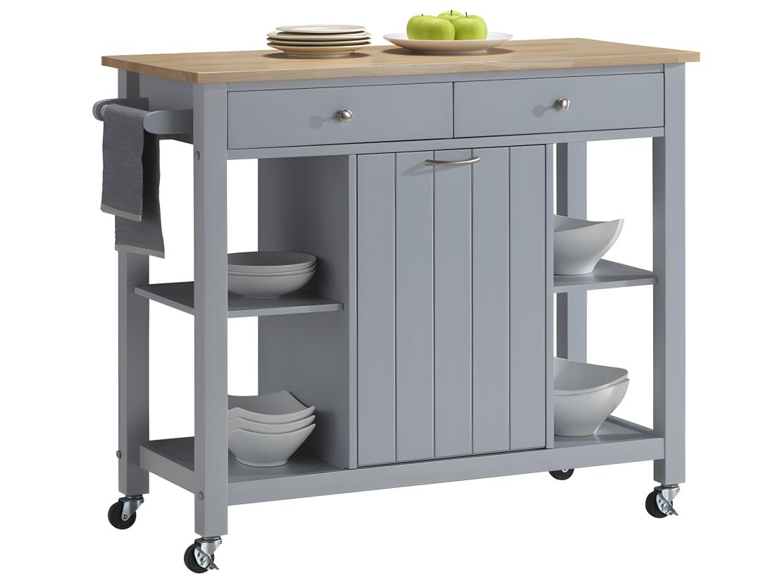 vente unique Desserte de cuisine à roulettes HALEY - 1 porte & 2 tiroirs - Hévéa