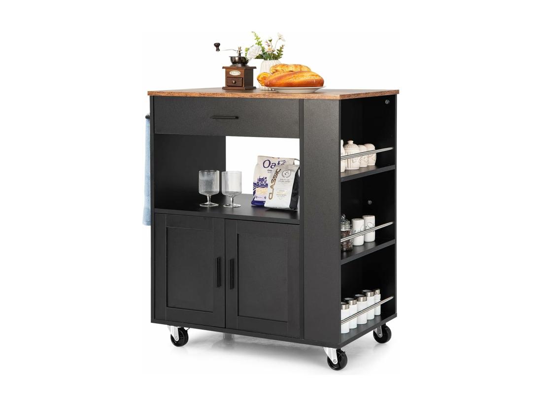 vente unique Desserte de Cuisine sur Roulettes (2 Verrouillables) Chariot de Cuisine avec Plateau en Bois et Placard 3 Support à Épices Chariot de Service Tiroir et Étagère Ouverte 46x82x92 cm Noir vente unique Desserte de Cuisine sur Roulettes (2 Verrouillables) Chariot de Cuisine avec Plateau en Bois et Placard 3 Support à Épices Chariot de Service Tiroir et Étagère Ouverte 46x82x92 cm Noir