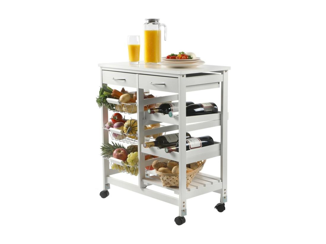 vente unique Desserte de rangement blanche sur roulettes – 2 tiroirs et 3 étagères dimensions 65x35x76 cm – Collection ROLLYX