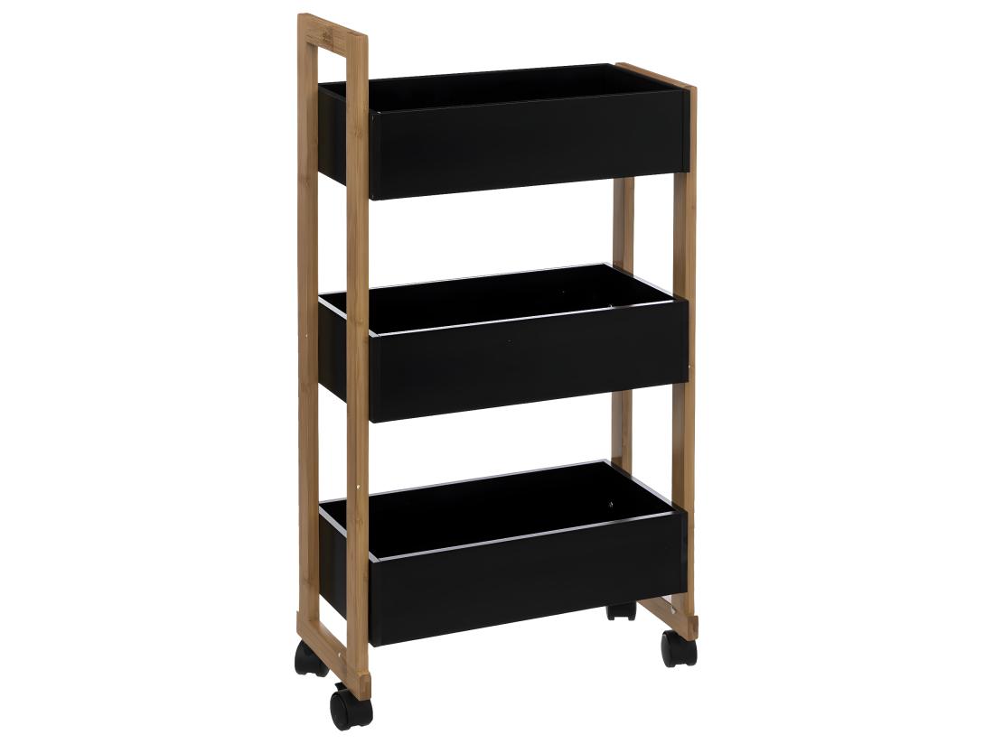 Vente Unique Desserte Roulante 3 Niveaux En Bambou Et Bois Noir H 80 Cm