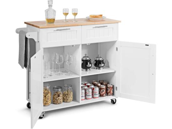 Vente Unique Dessertes îlot Central Cuisine Avec Table 4 Roues Universelles Porte-serviettes 94x41x94cm