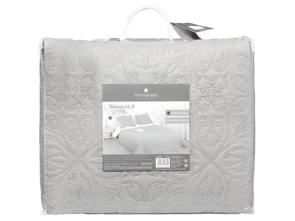 Vente Unique Dessus De Lit Taupe Motif Arabesque 240 X 260 Avec 2 Taies