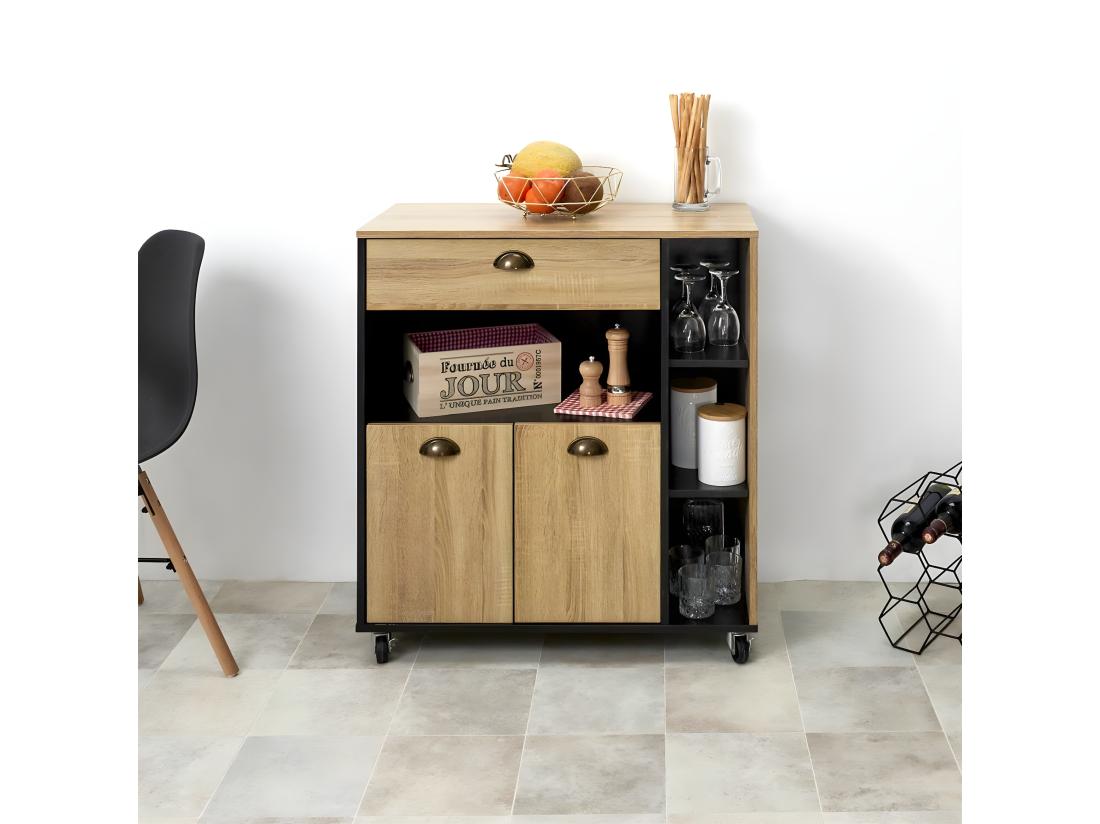 vente unique DINAJ - Desserte à Roulettes Multi-Rangement Aspect Bois