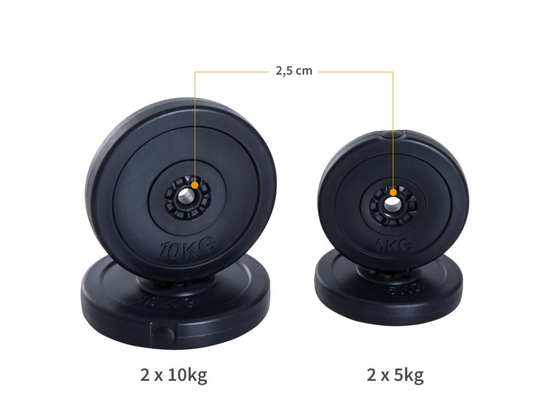 Vente Unique Disques De Poids - Lot De 4 Disques D'haltère - Ensemble De Poids 5 Kg Et 10 Kg - Poids Total 30 Kg - Entraînement Musculaire & Haltérophilie - HDPE Noir