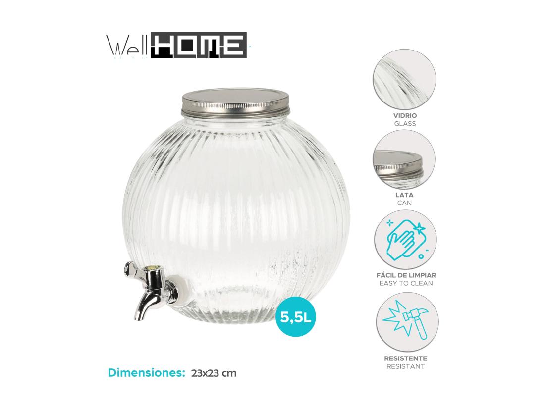 Vente Unique Distributeur De Boissons En Verre Well Home 5 5 L