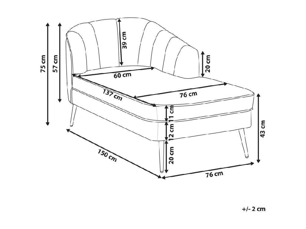 Vente Unique Divan Côté Droite En Velours Beige ALLIER