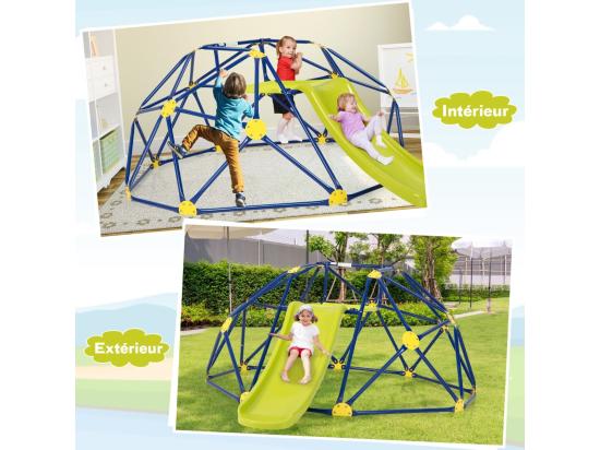 Vente Unique Dôme D'escalade Enfants Avec Toboggan/Cage D'escalade Avec Coussin En Tissu Et Velours-Charge 180kg/Aire De Jeux Extérieure Et Intérieure Pour Garçons Et Filles De 3 à 10 Ans