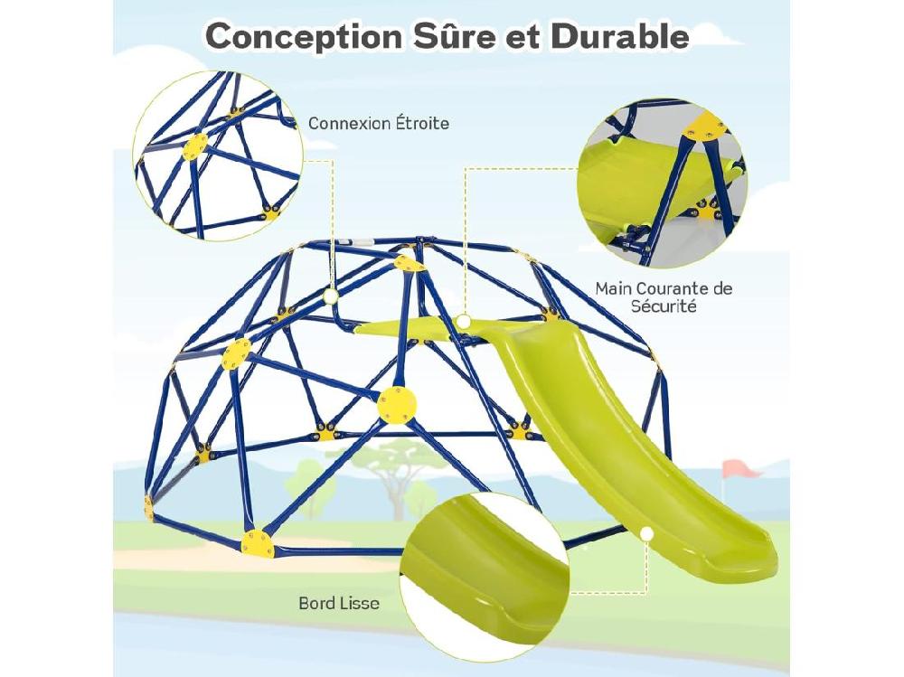 Vente Unique Dôme D'escalade Enfants Avec Toboggan/Cage D'escalade Avec Coussin En Tissu Et Velours-Charge 180kg/Aire De Jeux Extérieure Et Intérieure Pour Garçons Et Filles De 3 à 10 Ans