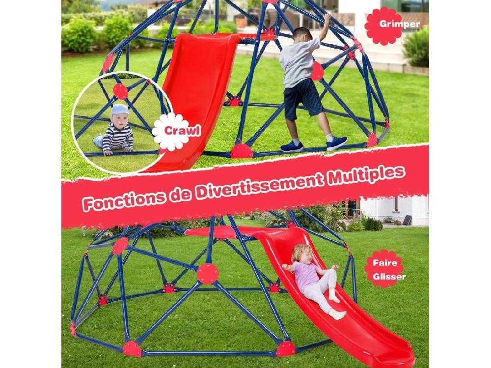 Vente Unique Dôme D'escalade Enfants Avec Toboggan Cage D'escalade Avec Coussin En Tissu Et Velours Charge 180kg Aire De Jeux Extérieure Et Intérieure Pour Garçons Et Filles De 3 à 10 Ans (Rouge)
