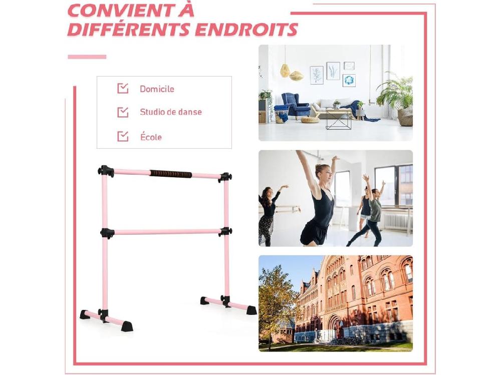 Vente Unique Double Barre De Danse Classique Hauteur Réglable 20-119CM Avec Eponge Base Rotative Charge Max 50KG Pour Gymnase Traction