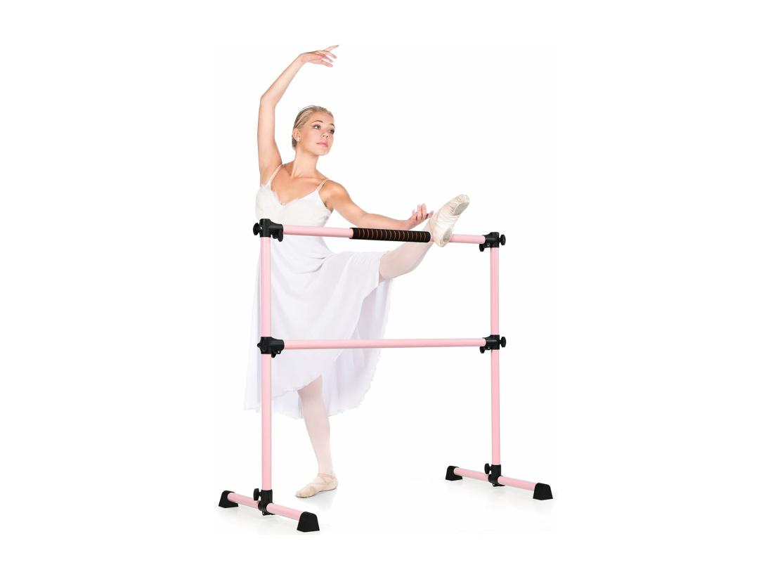 vente unique Double Barre de Danse Classique Hauteur Réglable 20-119CM avec Eponge Base Rotative Charge Max 50KG pour Gymnase Traction