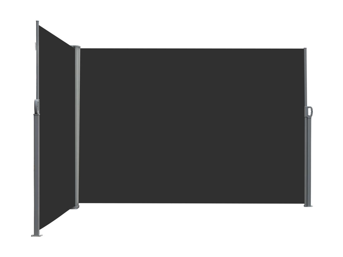 Vente Unique Double Store Latéral Brise-vue Paravent Rétractable Dim. 6L X 1 60H M Polyester Anti-UV Haute Densité Noir