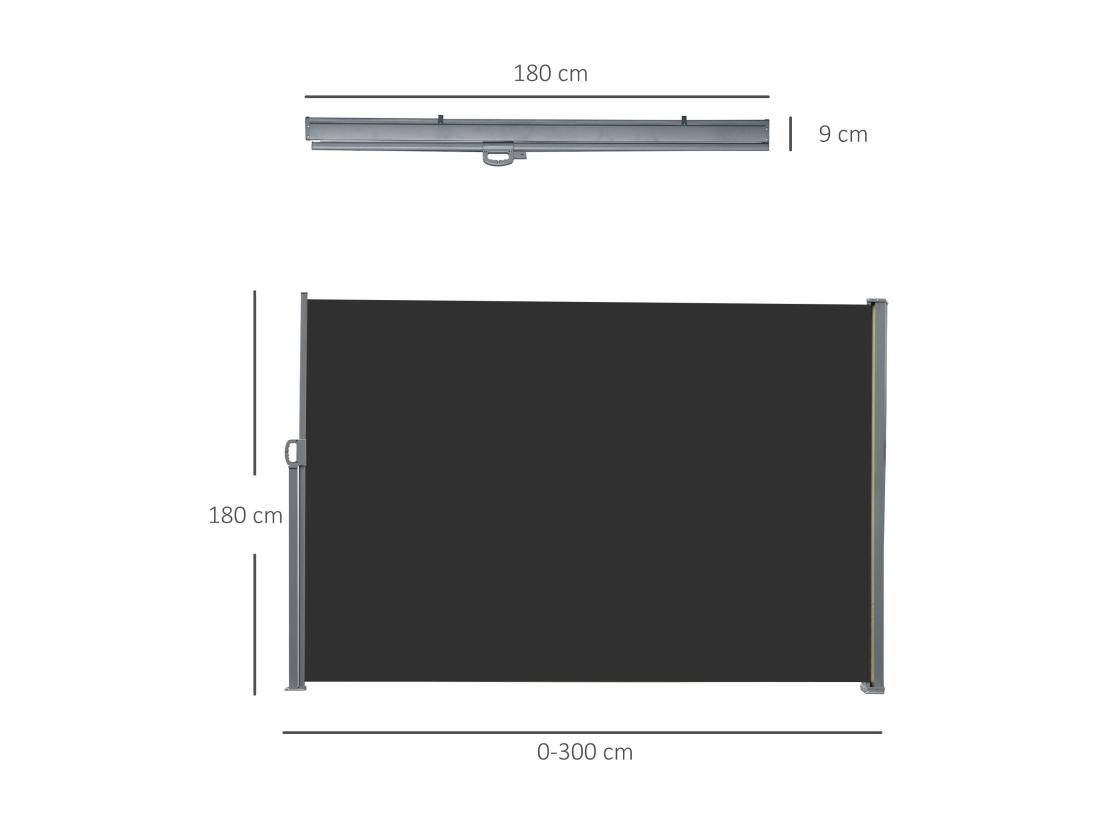 Vente Unique Double Store Latéral Brise-vue Paravent Rétractable Dim. 6L X 1 60H M Polyester Anti-UV Haute Densité Noir