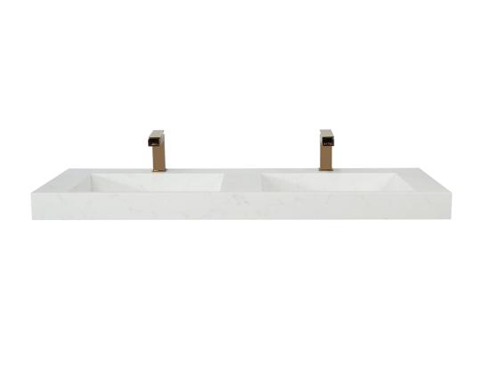 Vente Unique Double Vasque Suspendue En Solid Surface Effet Marbre Blanc - KODIAK - L120.2 X L45.2 X H8 Cm
