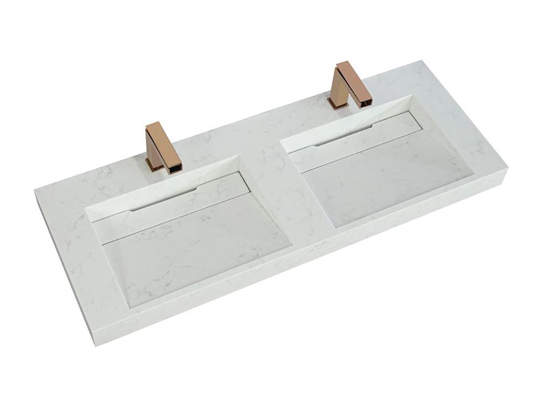 Vente Unique Double Vasque Suspendue En Solid Surface Effet Marbre Blanc - KODIAK - L120.2 X L45.2 X H8 Cm