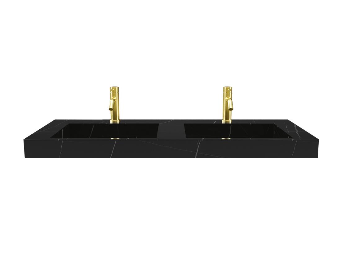Vente Unique Double Vasque Suspendue En Solid Surface Effet Marbre Noir - L120.2 X L45.2 X H8 Cm - TAKOTNA