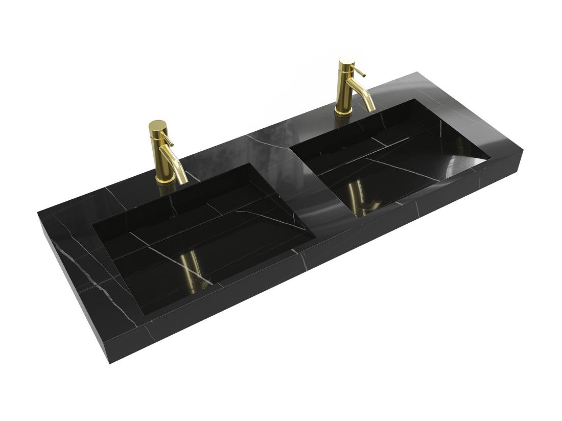 Vente Unique Double Vasque Suspendue En Solid Surface Effet Marbre Noir - L120.2 X L45.2 X H8 Cm - TAKOTNA
