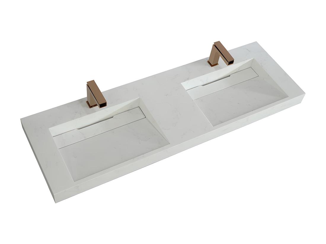 Vente Unique Double Vasque Suspendue En Solid Surface Effet Marbre Blanc - KODIAK - L140.2 X L45.2 X H8 Cm