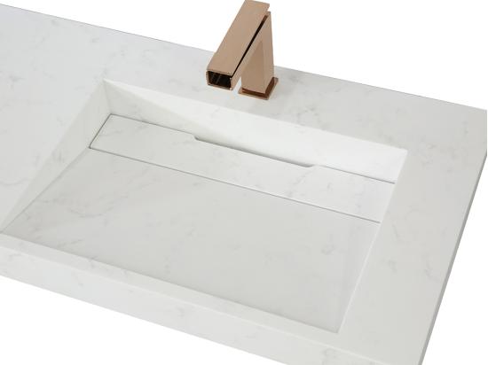 Vente Unique Double Vasque Suspendue En Solid Surface Effet Marbre Blanc - KODIAK - L140.2 X L45.2 X H8 Cm