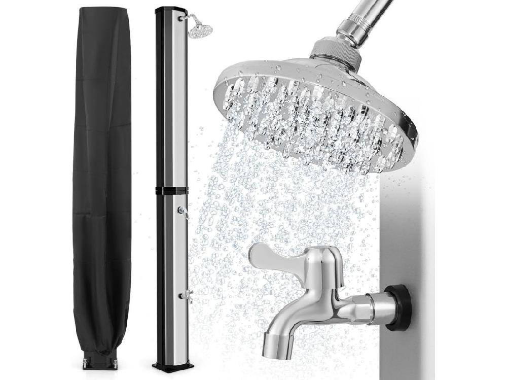 vente unique Douche Solaire d’Extérieur 60 L Douche de Jardin à Chauffage 227 cm avec Pivotant Robinet pour Les Pieds Housse de Protection pour Piscine Plage Jardin (Argenté)