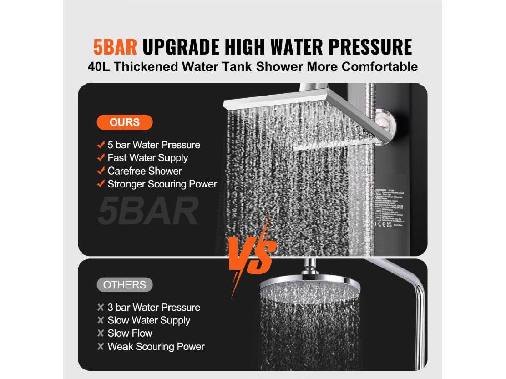 Vente Unique Douche Solaire Extérieure Chauffante SucceBuy 40 L Avec 2 Têtes Et Base Réglables Au Bord De La Piscine