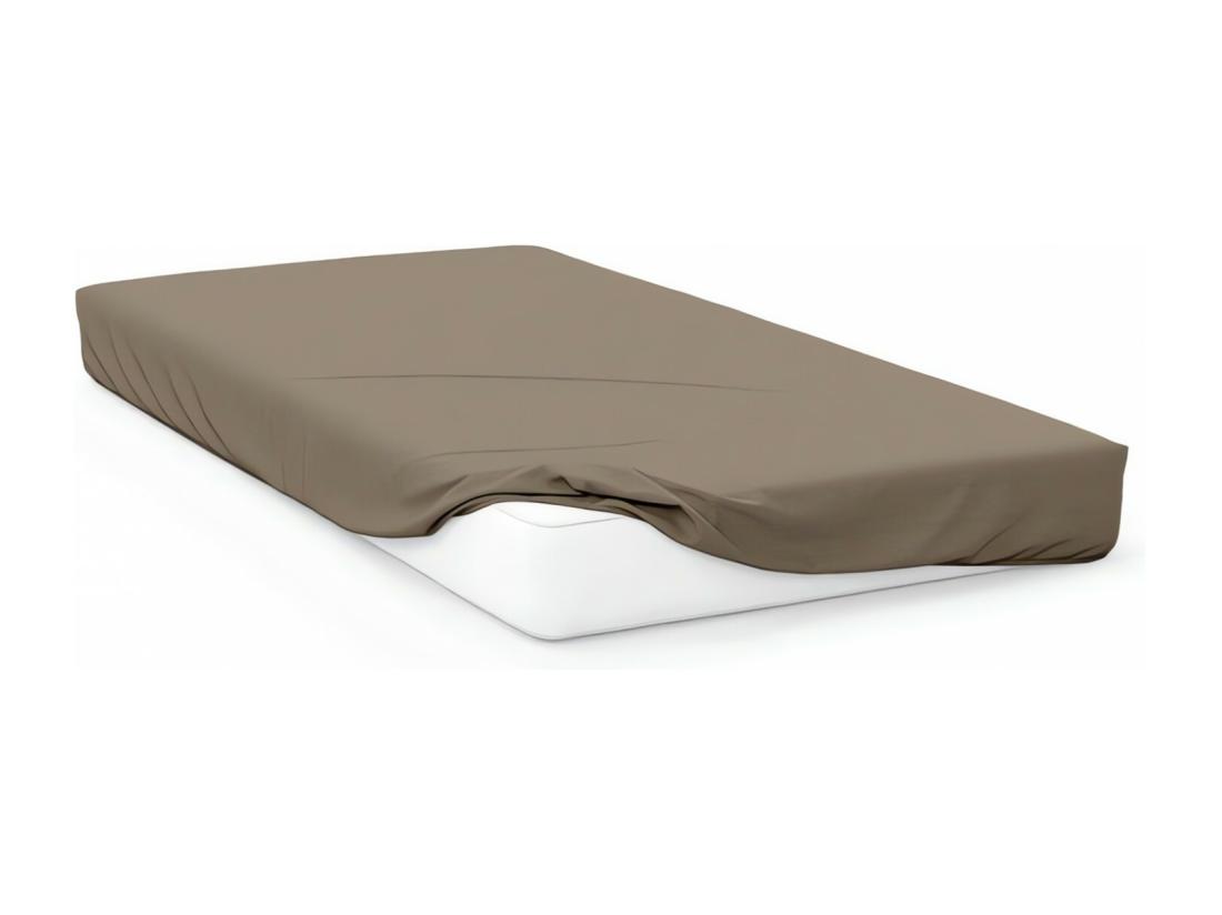 Vente Unique Drap Housse 140x200 Cm En Coton 57 Fils SOLEIL D'OCRE Taupe