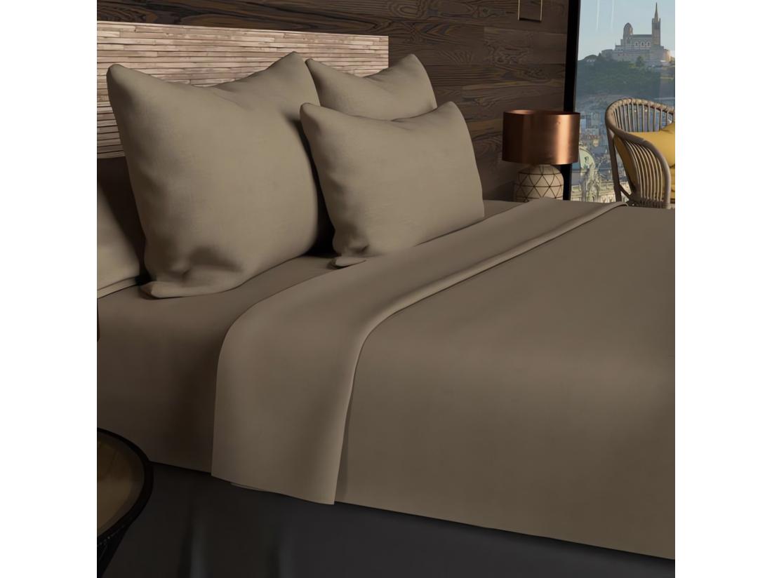 Vente Unique Drap Housse 140x200 Cm En Coton 57 Fils SOLEIL D'OCRE Taupe